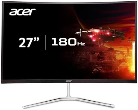 acer Nitro 27 WQHD 2560 x 1440 1500R Curved PC Gaming Monitor   AMD FreeSync Premium   180Hz Refresh   1ms VRB   VESA Mountable   HDR10   1 x Display Port 1 2 & 2 x HDMI 2 0   EDA270U Pbmiipx