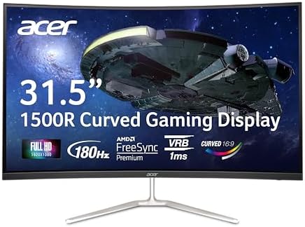 acer Nitro 27 WQHD 2560 x 1440 1500R Curved PC Gaming Monitor   AMD FreeSync Premium   180Hz Refresh   1ms VRB   VESA Mountable   HDR10   1 x Display Port 1 2 & 2 x HDMI 2 0   EDA270U Pbmiipx