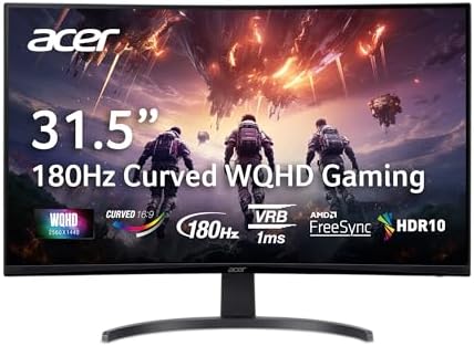 acer Nitro 27 WQHD 2560 x 1440 1500R Curved PC Gaming Monitor   AMD FreeSync Premium   180Hz Refresh   1ms VRB   VESA Mountable   HDR10   1 x Display Port 1 2 & 2 x HDMI 2 0   EDA270U Pbmiipx