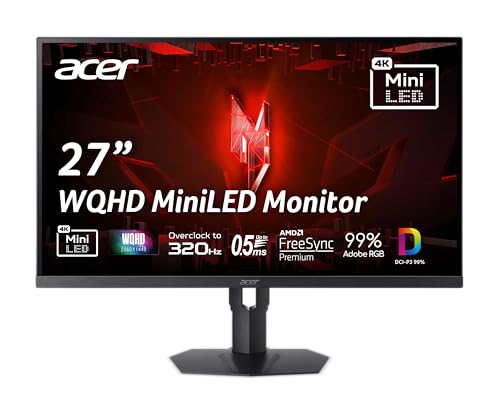 acer Nitro 27  WQHD 2560 x 1440 Gaming IPS MiniLED Monitor   AMD FreeSync Premium   320Hz Refresh Rate   Up to 0 5ms   AdobeRGB 99    1 x Display Port 1 4 & 2 x HDMI 2 1 Ports   XV275U F3biipprx