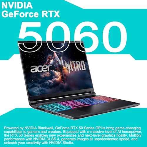 acer Nitro V 16S Gaming Laptop 16 WUXGA IPS 180Hz Intel 10 core Core 7 240H  Beats Ultra 7 268V  32GB RAM 1TB SSD GeForce RTX 5060 DLSS4 GDDR7  Up to 572 AI Tops  4 Zone RGB Backlit Win11Pro ICP Hub