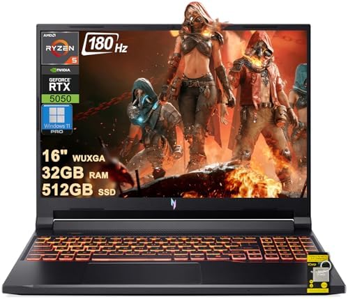 acer Nitro V 16 AI Gaming Laptop 16 WUXGA IPS 180Hz AMD 6 core Ryzen 5 240 32GB DDR5 1TB SSD GeForce RTX 5050  Up to 421 AI Tops  Backlit Wi Fi6E Type C Win11Pro w/ICP Hub