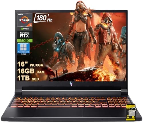 acer Nitro V 16 AI Gaming Laptop 16 WUXGA IPS 180Hz AMD 6 core Ryzen 5 240 32GB DDR5 1TB SSD GeForce RTX 5050  Up to 421 AI Tops  Backlit Wi Fi6E Type C Win11Pro w/ICP Hub