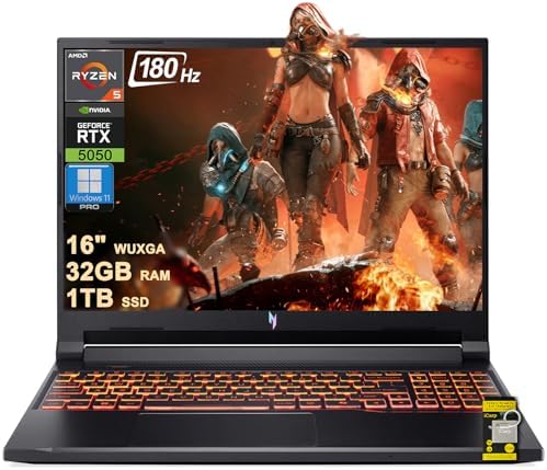 Acer Nitro V 16 AI portátil para juegos de 16" WUXGA IPS 180Hz AMD 6-core Ryzen 5 240 16GB DDR5 512GB SSD GeForce RTX 5050 (hasta 421 AI Tops) retroiluminado Wi-Fi 6E Type-C Win11 con ICP Hub