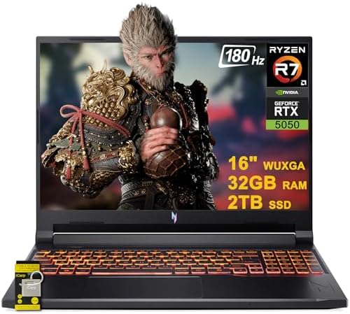 acer Nitro V 16 AI Gaming Laptop 16 WUXGA IPS 180Hz AMD Zen 4 Octa Core Ryzen 7 260 32GB RAM 1TB SSD GeForce RTX 5050  Up to 421 AI Tops  Backlit Win11 w/ICP Hub