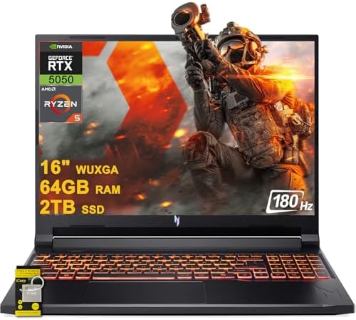 acer Nitro V 16 AI Gaming Laptop 16 WUXGA IPS 180Hz AMD Zen 4 Octa Core Ryzen 7 260 32GB RAM 1TB SSD GeForce RTX 5050  Up to 421 AI Tops  Backlit Win11 w/ICP Hub