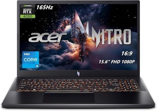 acer Nitro V Laptop para juegos, pantalla FHD de 15.6 pulgadas (1080P), 165Hz, Intel i5-13420H, NVIDIA GeForce RTX 4050, 8GB DDR5, 512GB SSD, Windows 11 Home, KB retroiluminado, negro, soporte plegable para portátil TWE