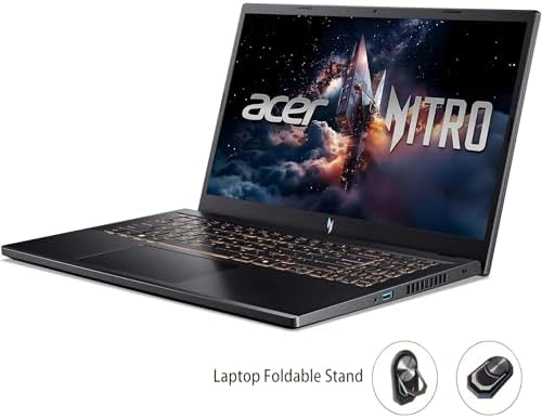 acer Nitro V Laptop para juegos, pantalla FHD de 15.6 pulgadas (1080P), 165Hz, Intel i5-13420H, NVIDIA GeForce RTX 4050, 8GB DDR5, 512GB SSD, Windows 11 Home, KB retroiluminado, negro, soporte plegable para portátil TWE