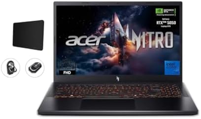 acer Nitro V Gaming Laptop  15 6 FHD IPS Display  165Hz  Intel i5 13420H  NVIDIA GeForce RTX 5050 with 8GB GDDR7 VRAM  16GB RAM  512GB SSD  BK  Win11H  Obsidian Black  TWE Accessories