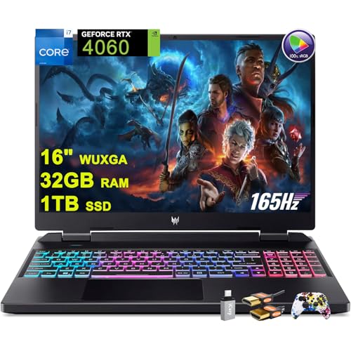 acer Predator Helios Neo 16 Gaming Laptop 16 WUXGA IPS 165Hz  100  sRGB  Intel 14 Core i7 13650HX 32GB RAM 1TB SSD GeForce RTX 4060 8GB Graphic RGB Backlit Killer AX1650i Win11 w/ICP Accessory