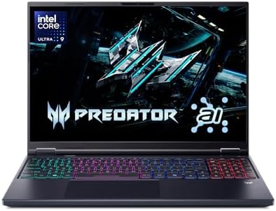 acer Predator Helios Neo 16 AI Gaming Laptop   Intel Core Ultra 9 Processor 275HX   NVIDIA GeForce RTX 5070 Ti   16 WQXGA 240Hz G SYNC   16GB DDR5   1TB Gen 4 SSD   Killer Wi Fi 6E   PHN16 73 92B8