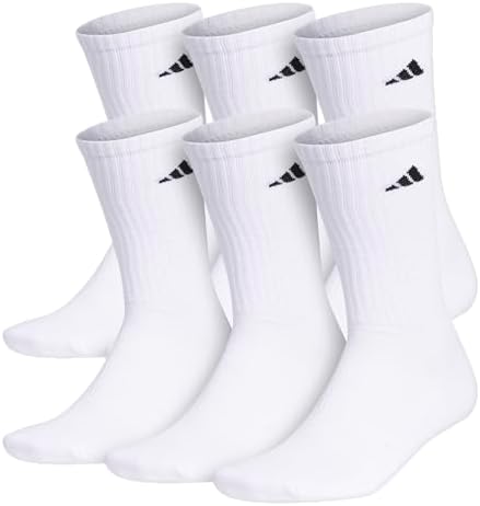 adidas Mens Athletic Cushioned Crew Socks  6 Pairs  Durable & Comfortable