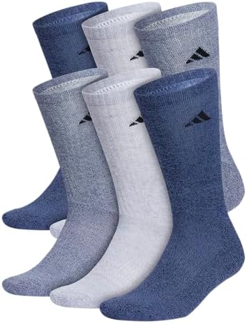adidas Mens Athletic Cushioned Crew Socks  6 Pairs  Durable & Comfortable