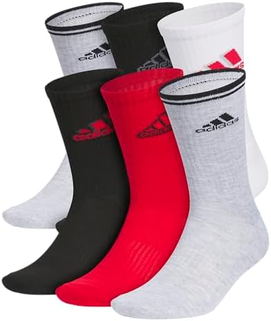 adidas Mens Athletic Cushioned Crew Socks  6 Pairs  Durable & Comfortable