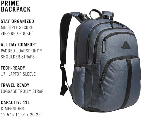adidas Prime Backpack for Work  Travel Bag for Women and Men with Padded Compartment for Laptop