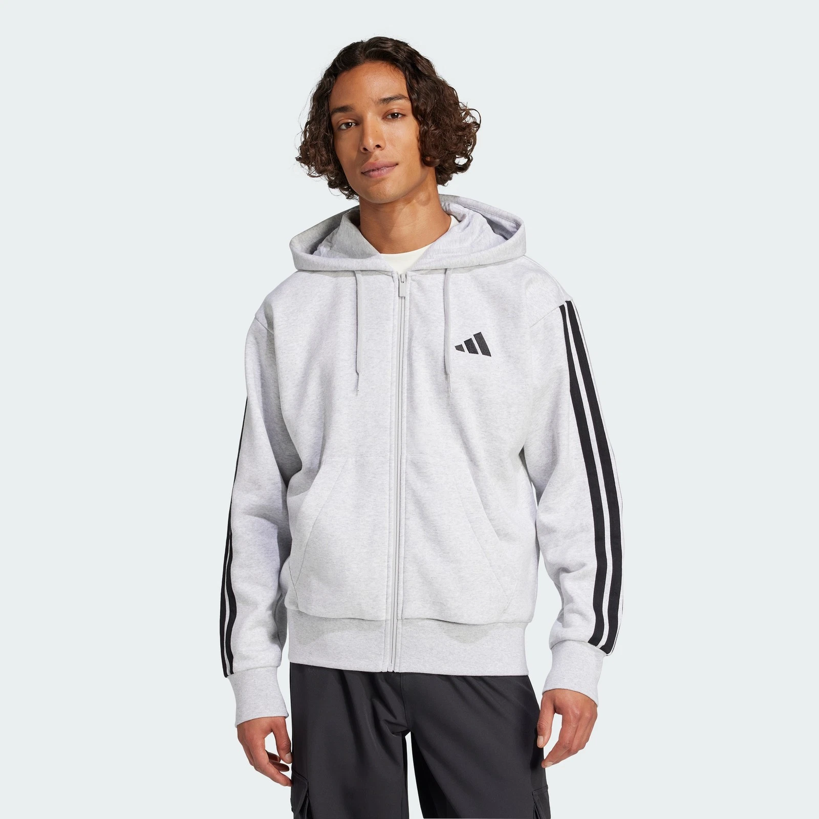 adidas men Essentials 3 Stripes Fleece Hoodie