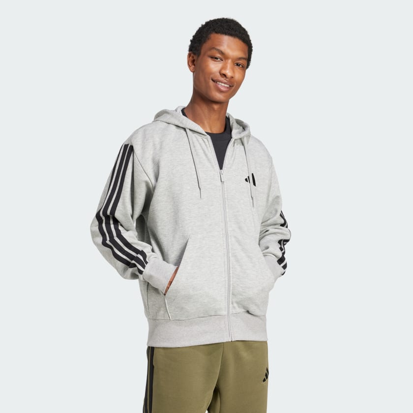 adidas men Essentials 3 Stripes Fleece Hoodie