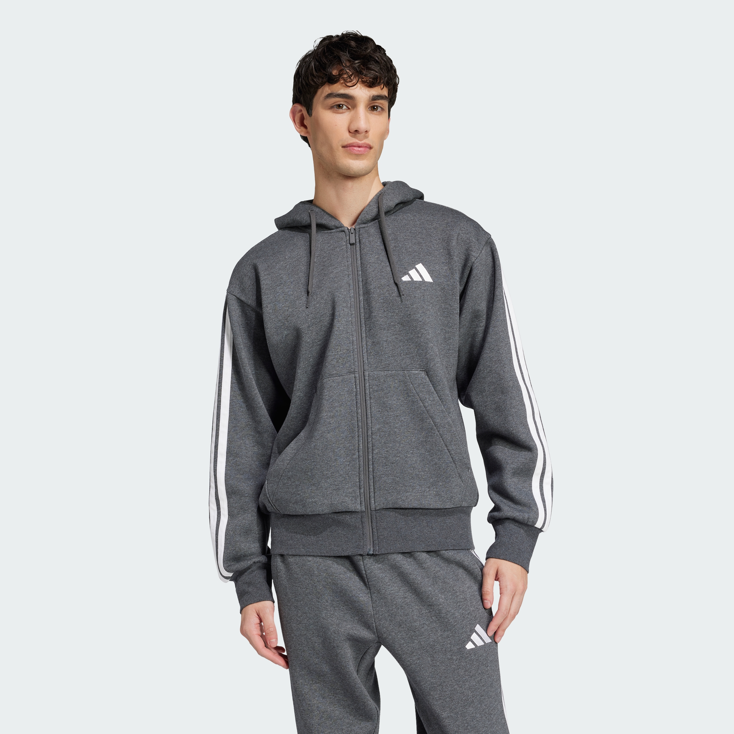 adidas men Essentials 3 Stripes Fleece Hoodie