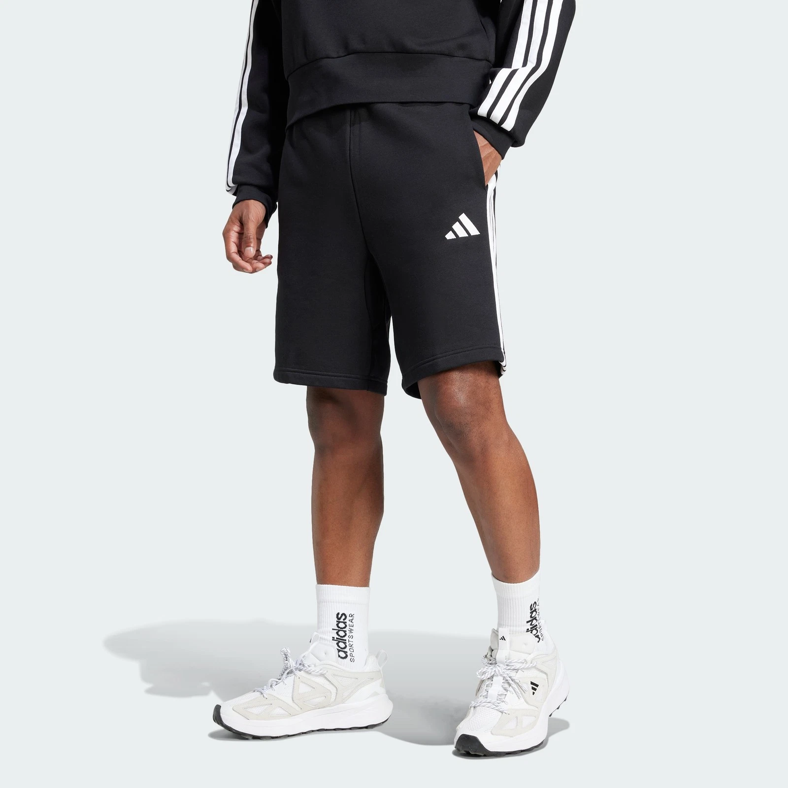adidas men Essentials 3 Stripes Fleece Shorts