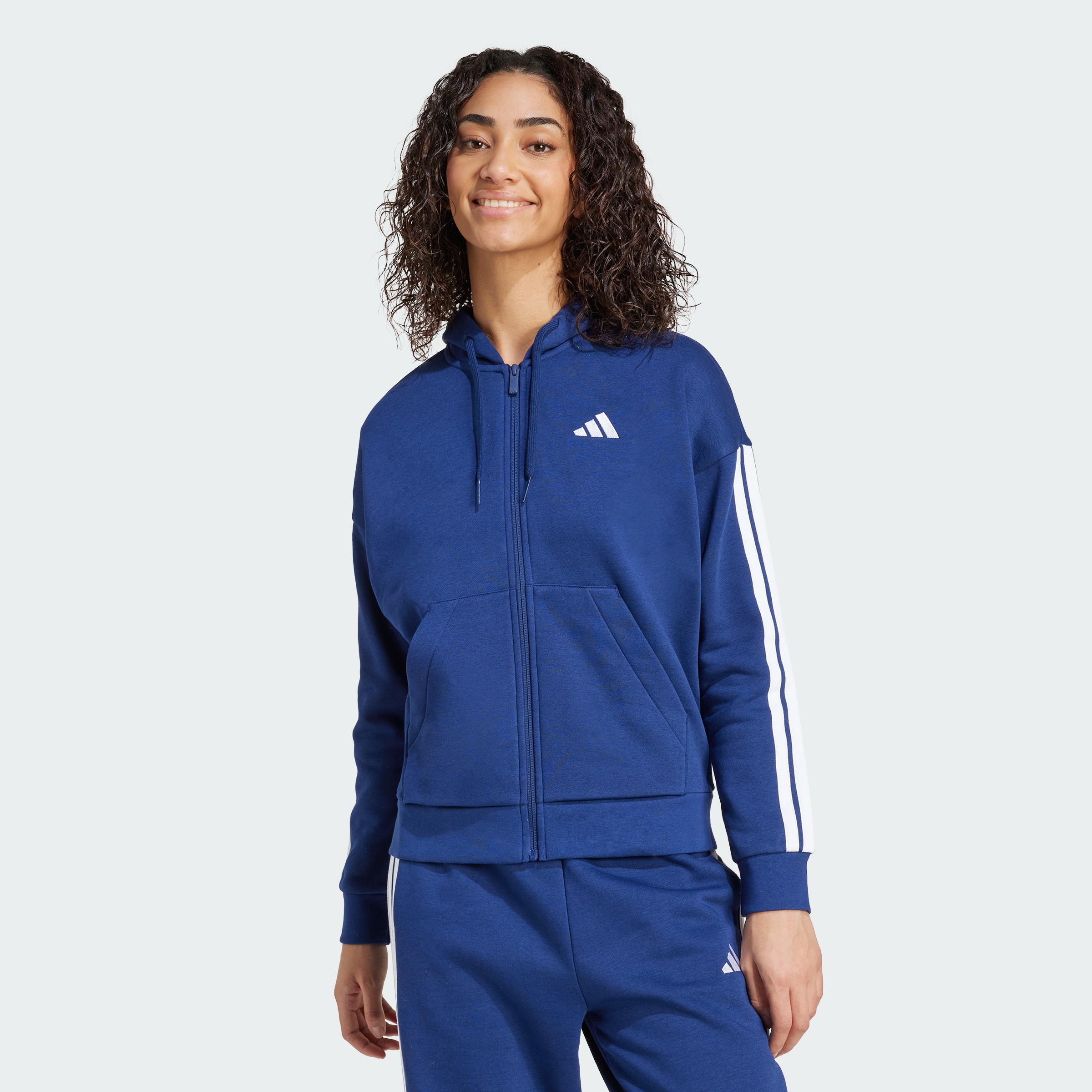 adidas women Essentials 3 Stripes Full Zip Fleece Hoodie