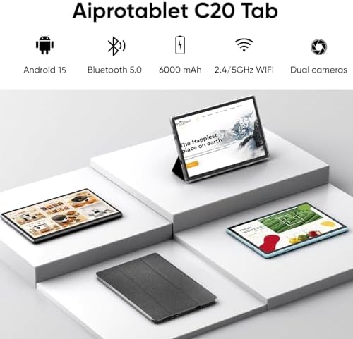 aiprotablet Tablet 10 inch Android 15 Tablets  12GB RAM 64GB ROM 1TB Expand  Quad Core Processor  1280x800 LCD Touch Screen  WiFi 5  Dual Camera  BT5 0  6000mAh Battery  Black 