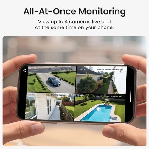 aosu Security Cameras Outdoor Wireless  4 Cam Kit  No Subscription Required  Solar Powered  Home Security Cameras System with 360  Pan & Tilt  Auto Tracking  2K Color Night Vision  Easy Setup