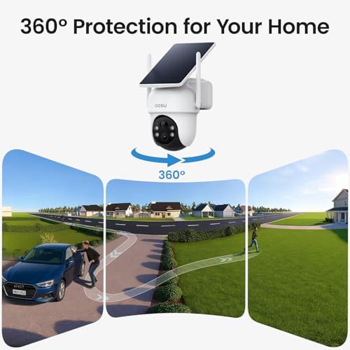aosu Security Cameras Outdoor Wireless  4 Cam Kit  No Subscription Required  Solar Powered  Home Security Cameras System with 360  Pan & Tilt  Auto Tracking  2K Color Night Vision  Easy Setup