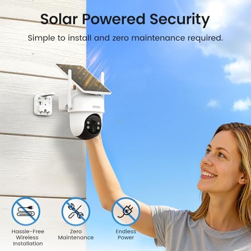 aosu Security Cameras Outdoor Wireless  4 Cam Kit  No Subscription Required  Solar Powered  Home Security Cameras System with 360  Pan & Tilt  Auto Tracking  2K Color Night Vision  Easy Setup