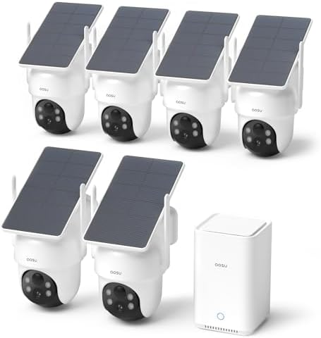 aosu Security Cameras Outdoor Wireless  4 Cam Kit  No Subscription Required  Solar Powered  Home Security Cameras System with 360  Pan & Tilt  Auto Tracking  2K Color Night Vision  Easy Setup