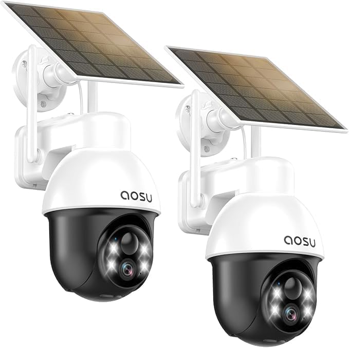 aosu Solar Camera Security Outdoor   Security Cameras Wireless Outdoor with 360  Panoramic View  Human Auto Tracking  2K Night Vision  Compatible with Alexa/Google Assistant  2 Pack