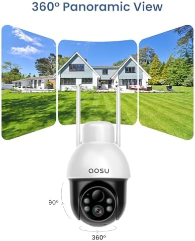 aosu Solar Camera Security Outdoor   Security Cameras Wireless Outdoor with 360  Panoramic View  Human Auto Tracking  2K Night Vision  Compatible with Alexa/Google Assistant  2 Pack