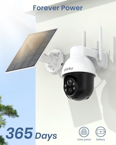 aosu Solar Camera Security Outdoor   Security Cameras Wireless Outdoor with 360  Panoramic View  Human Auto Tracking  2K Night Vision  Compatible with Alexa/Google Assistant  2 Pack