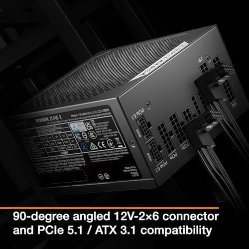 be quiet  Power Zone 1200W Power Supply  80 Plus  Platinum and Cybenetics Platinum  semi Passive Zero RPM Cooling  Pure Wings 3 140mm Fan  90  Angled 12V 2x6 Connector  PCIe 5 1/ATX 3 1 Compatibility