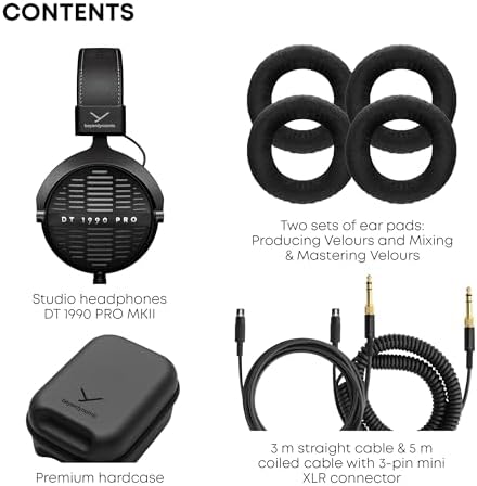beyerdynamic DT 1990 PRO MKII Wired Over Ear  30 Ohm  Open Back  Professional Recording Studio Monitor Headphones for Mixing  Editing  Audiophile  DJ Stereo Headsets  Made in Germany  Black