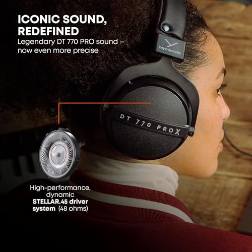 beyerdynamic DT 770 Pro X Wired Over Ear Headphones  48 Ohm  Closed Back Professional Recording Studio Monitor  Recording  Monitoring  Sound Isolation  Handmade in Germany  Black