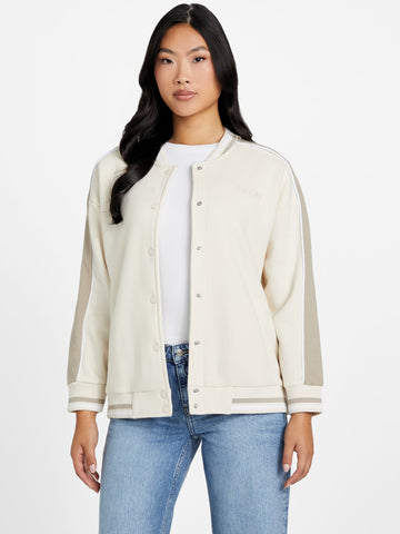 brandy color block varsity jacket