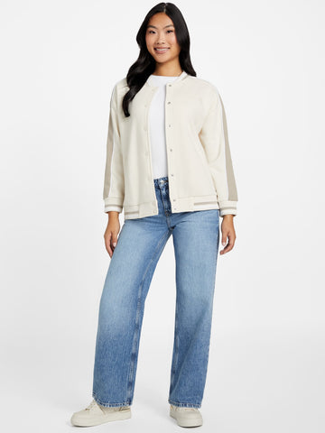 brandy color block varsity jacket