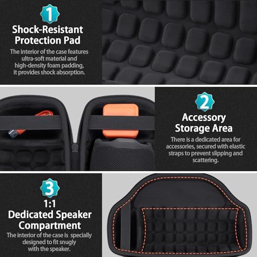co2CREA Case for JBL Charge 6 Waterproof Portable Bluetooth Speaker  Hard Travel Case with Detachable Shoulder Strap  Black Case