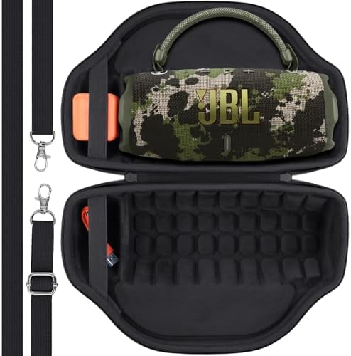 co2CREA Case for JBL Charge 6 Waterproof Portable Bluetooth Speaker  Hard Travel Case with Detachable Shoulder Strap  Black Case
