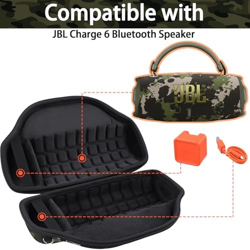 co2CREA Case for JBL Charge 6 Waterproof Portable Bluetooth Speaker  Hard Travel Case with Detachable Shoulder Strap  Black Case