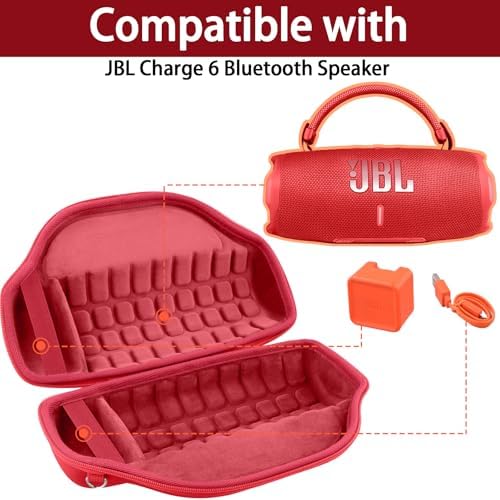 co2CREA Case for JBL Charge 6 Waterproof Portable Bluetooth Speaker  Hard Travel Case with Detachable Shoulder Strap  Black Case