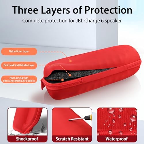 co2CREA Case for JBL Charge 6 Waterproof Portable Bluetooth Speaker  Hard Travel Case with Detachable Shoulder Strap  Black Case