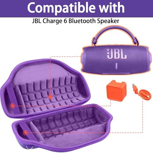 co2CREA Case for JBL Charge 6 Waterproof Portable Bluetooth Speaker  Hard Travel Case with Detachable Shoulder Strap  Black Case