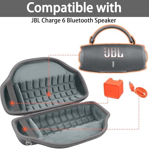 co2CREA Case for JBL Charge 6 Waterproof Portable Bluetooth Speaker  Hard Travel Case with Detachable Shoulder Strap  Black Case