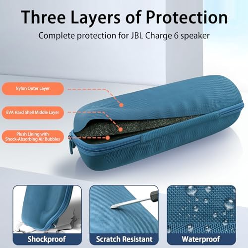 co2CREA Case for JBL Charge 6 Waterproof Portable Bluetooth Speaker  Hard Travel Case with Detachable Shoulder Strap  Black Case
