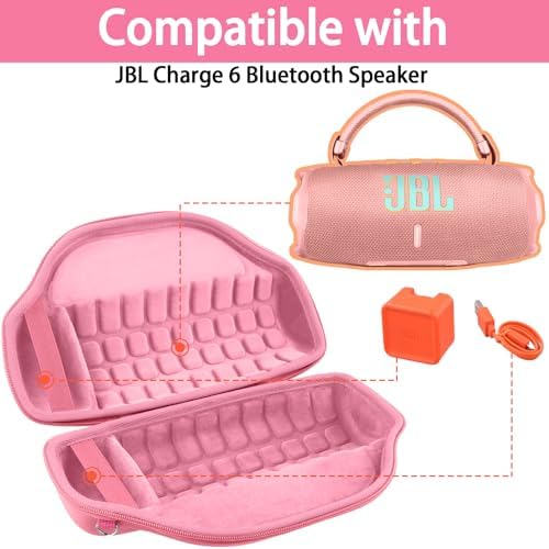 co2CREA Case for JBL Charge 6 Waterproof Portable Bluetooth Speaker  Hard Travel Case with Detachable Shoulder Strap  Black Case