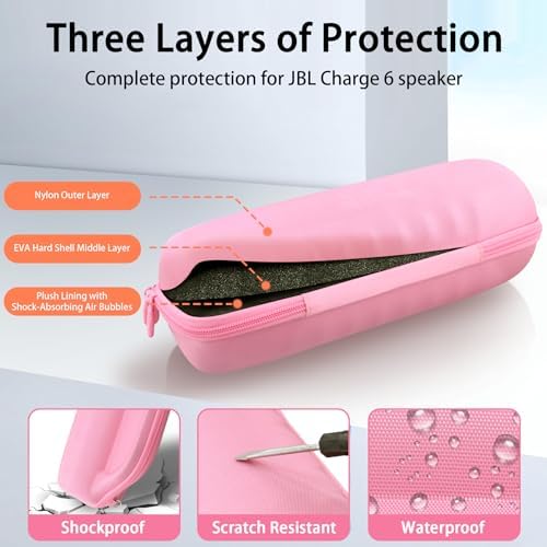 co2CREA Case for JBL Charge 6 Waterproof Portable Bluetooth Speaker  Hard Travel Case with Detachable Shoulder Strap  Black Case