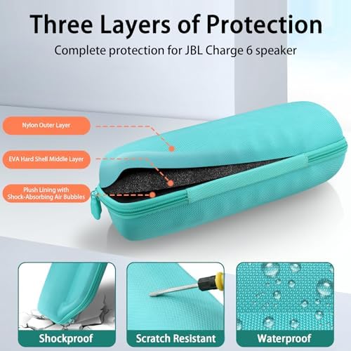 co2CREA Case for JBL Charge 6 Waterproof Portable Bluetooth Speaker  Hard Travel Case with Detachable Shoulder Strap  Black Case