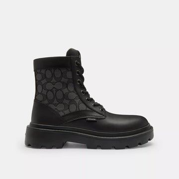 combat boot with signature jacquard