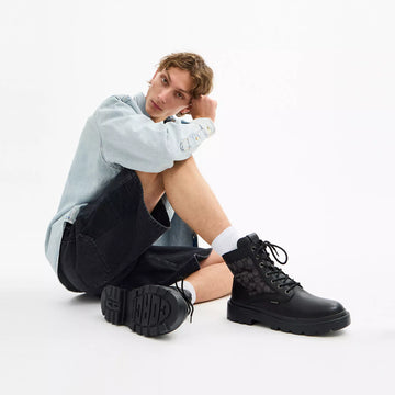 combat boot with signature jacquard